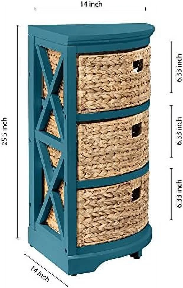 FDXCKJP Hampton Meadows 3 Tier X-Side End  Cabinet with 3 Wicker Baskets  Teal - Curated Treasures Market