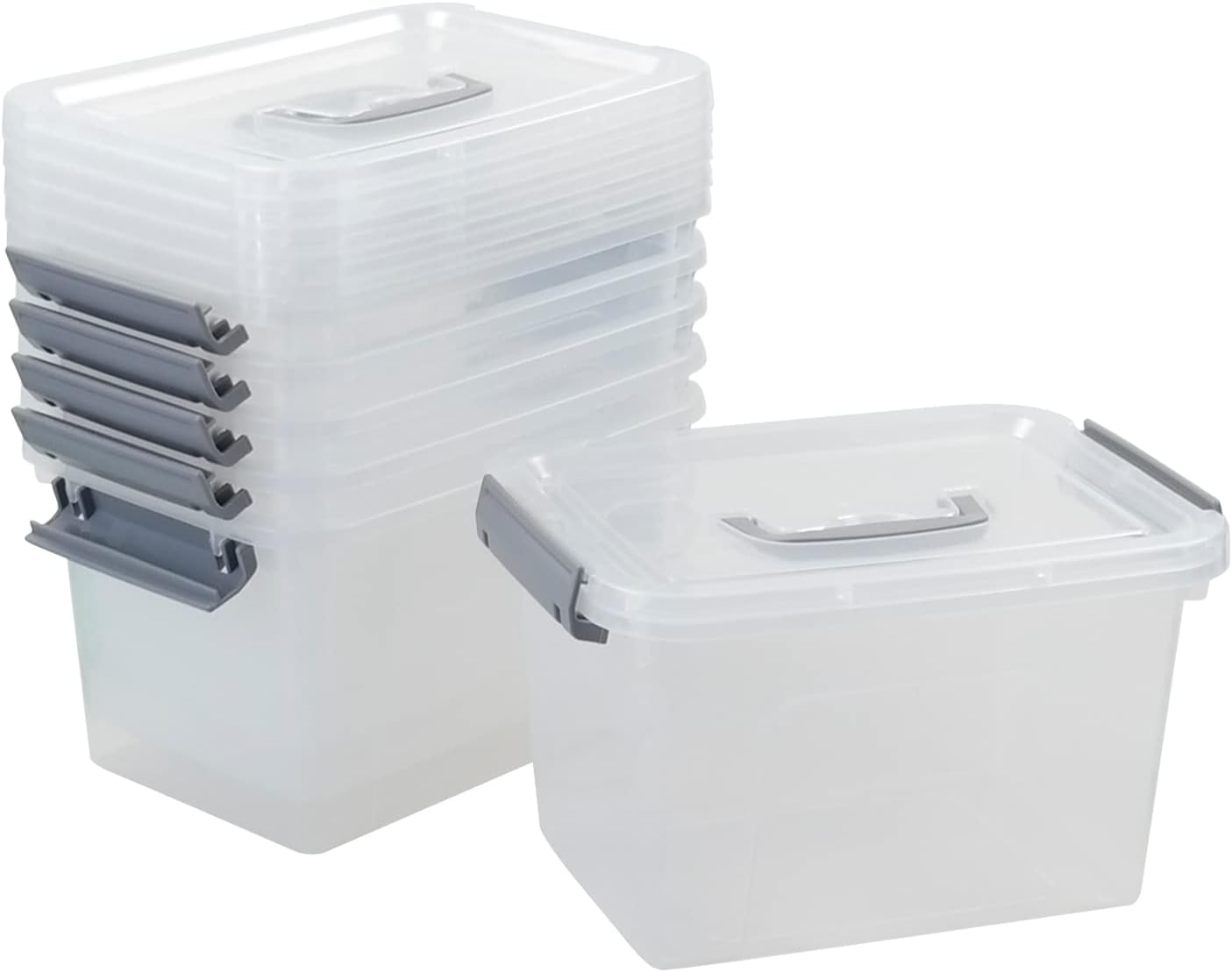 CadineUS 6 pack 5 Liter Clear Plastic Storage Bin, Plastic Boxes with Lids Pack of 2