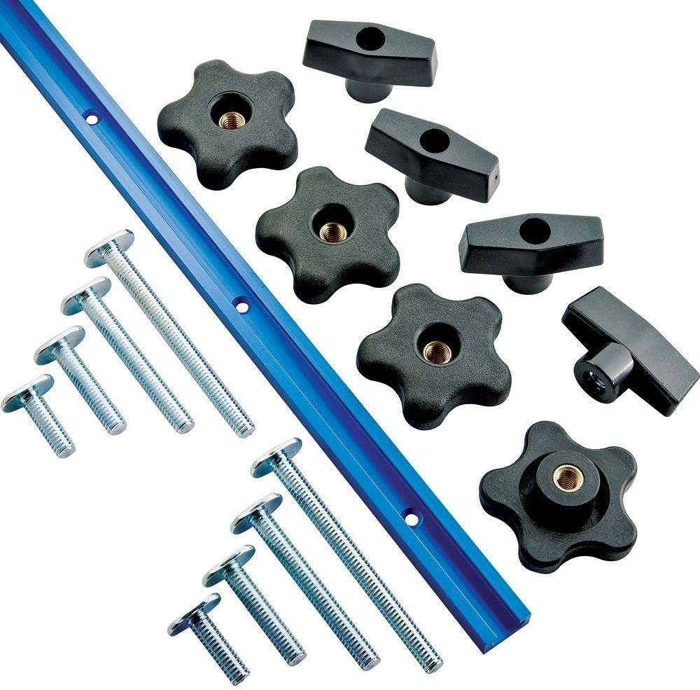 Rockler Universal Aluminum T Track Kit (17-Piece), 4’ Length T Track Aluminum w/ Unique Stacked-Slot Design