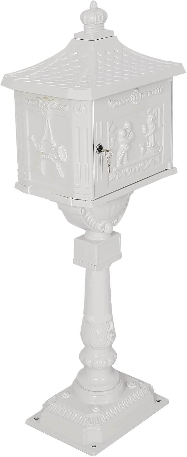 Cast Aluminum Vintage Mailbox with Post,Freestanding Mail Boxes for Outside