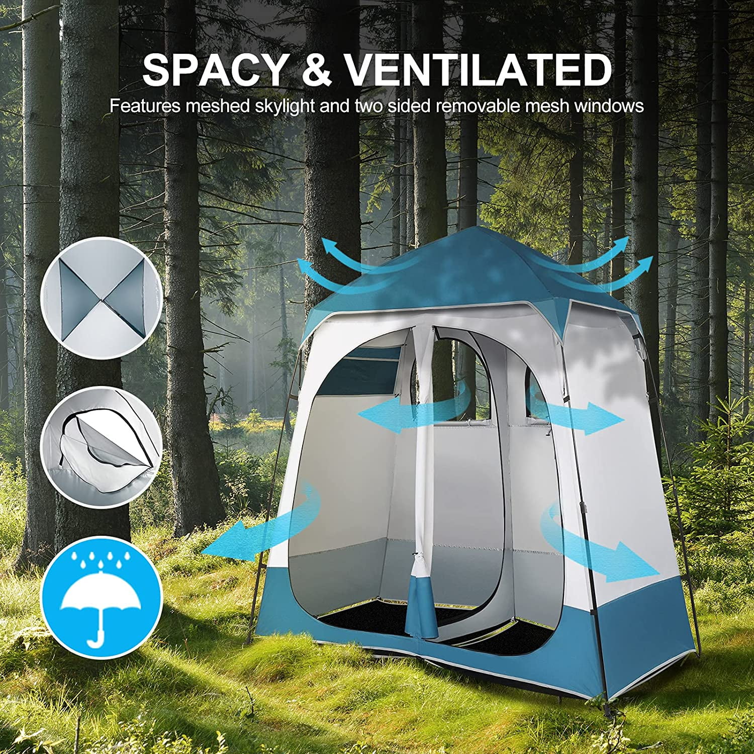 VINGLI 2 Room Shower Tent, 7.5 FT Instant Pop Up Shelter with Carrying Bag, Privacy Changing Room Tent,Perfect for Portable Toilet, Camping, Dressing