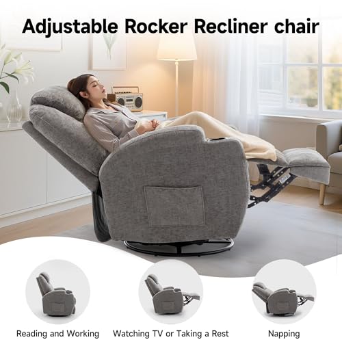 Recliner Chair, Rocking Chair with Massage and Heat, 360° Swivel Recliner Chairs for Adults