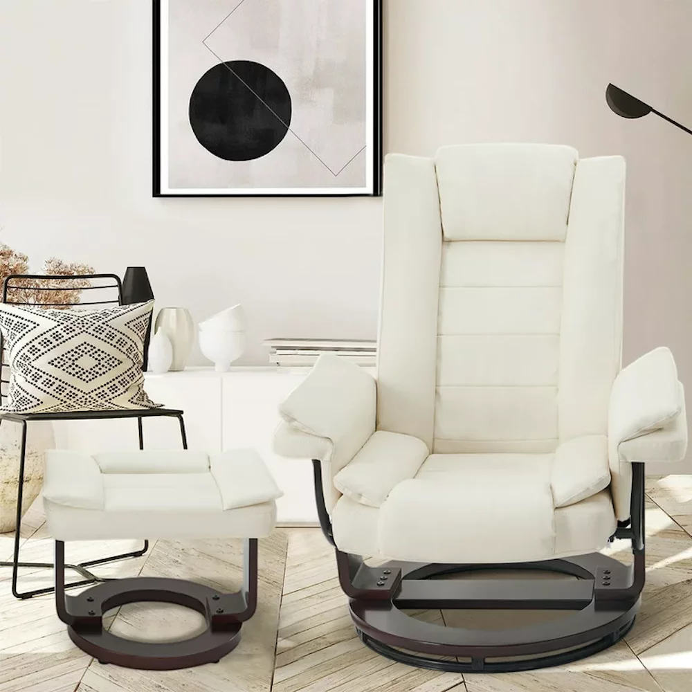 L'AGRATY Recliner Chair with Ottoman,Swivel Leather Recliner 360 Degree with Footrest Living Room (Beige)