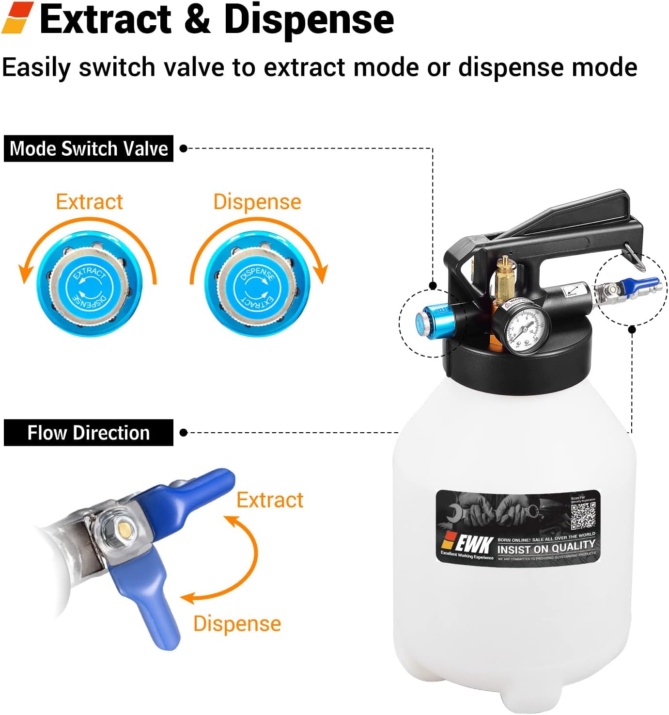 EWK Patented 6L Automatic Transmission Fluid Pump Fluid Evacuator and Dispenser for ATF Filler System with 8 Adapters