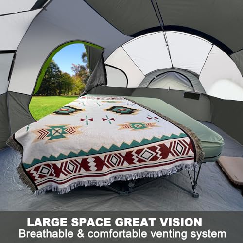 CAMPROS CP Tent 8 Person Camping Tents, Weather Resistant Family Tent, 5 Large Mesh Windows, Double Layer, Divided Curtain for Separated Room