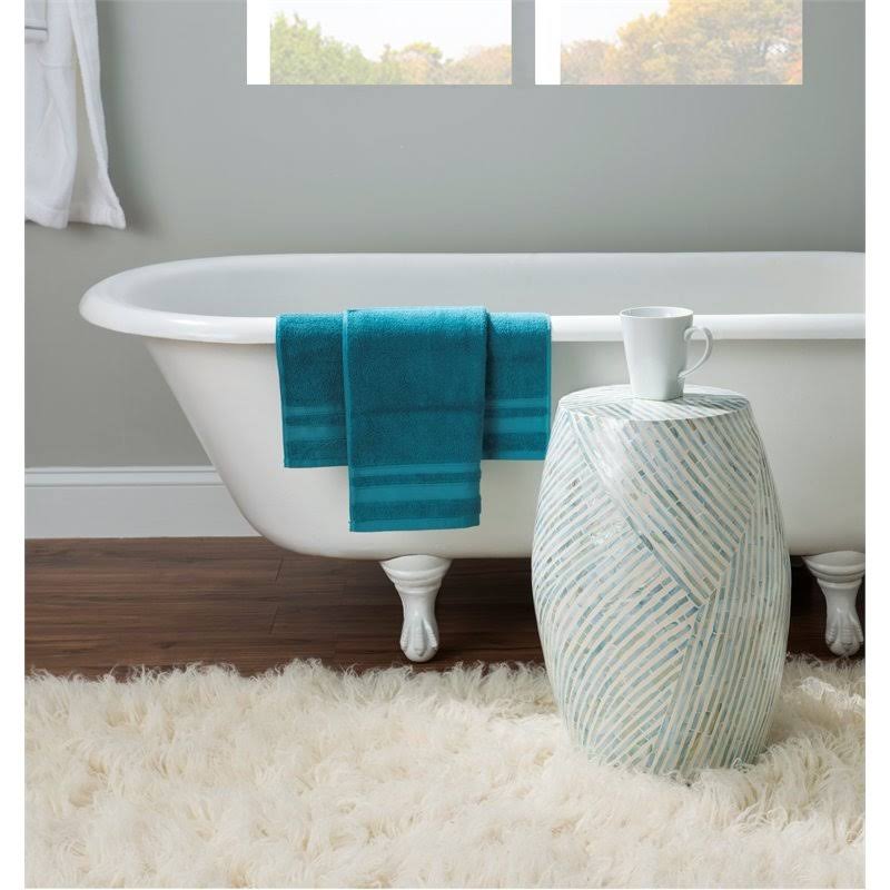 Linon Westly Mosaic Capiz Drum Table in Light Blue - CYMX1937