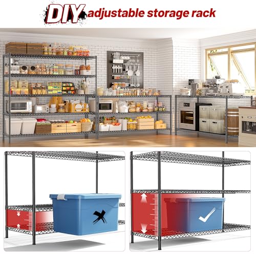 REIBII 55.5" W Storage Shelves 3200LBS Metal Shelving 5 Tier Wire Shelving Unit Garage Shelving Heavy Duty Metal Shelves for Storage Rack Commercial