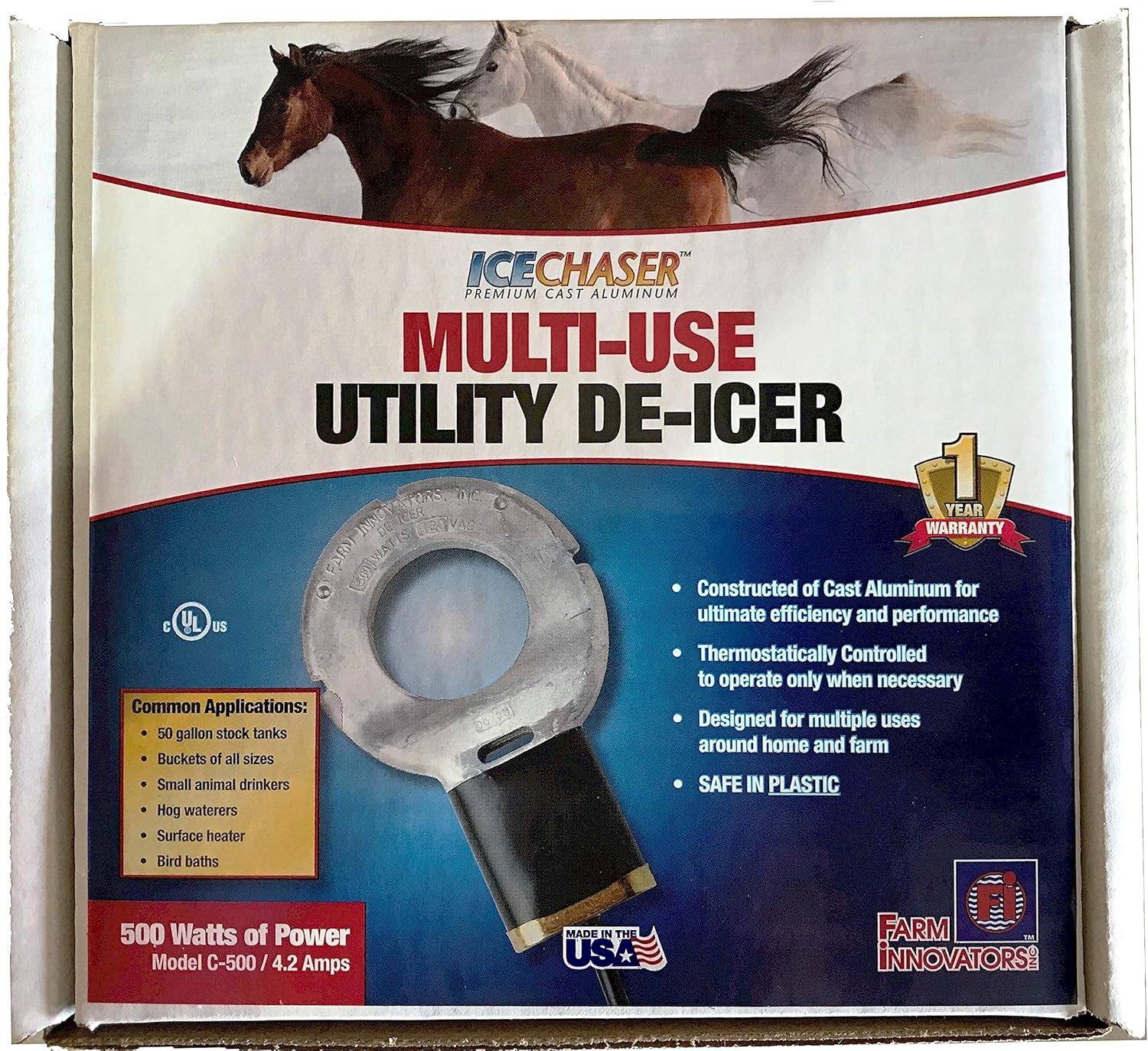 Farm Innovators Model C-500 Submergible Cast Aluminum Around The Farm Utility De-Icer, 500-Watt Pack of 2