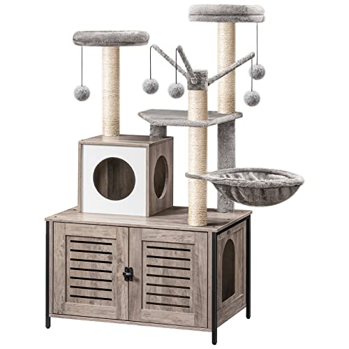 HOOBRO Cat Tree with Litter Box Enclosure, 27.6" L x 18.9" W x 52" H, All-in-One Wooden Cat Tower, Cat Furniture for Indoor Cats