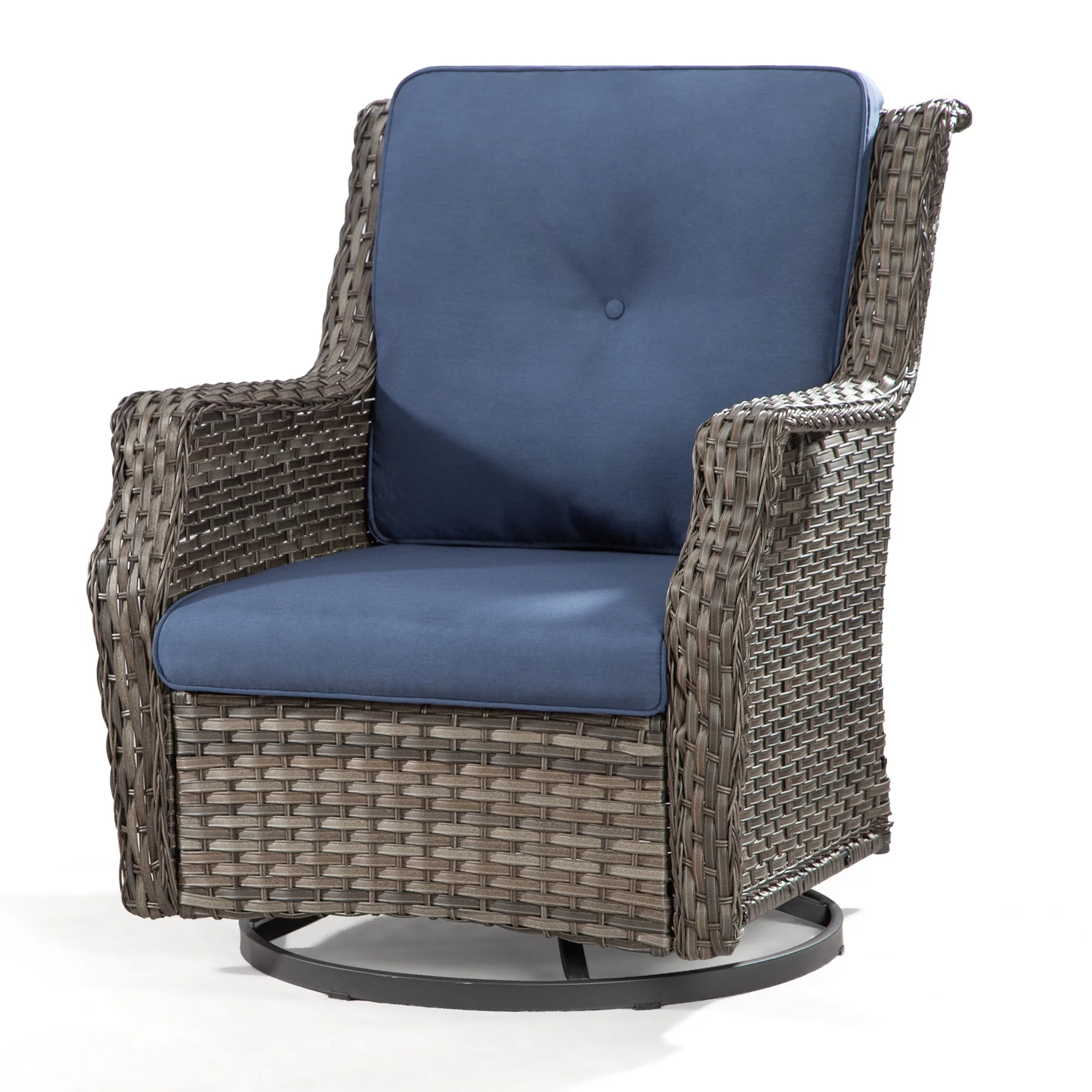 Meetleisure 1 Pieces Outdoor Patio Furniture Wicker Swivel Chair with Cushions for Backyard