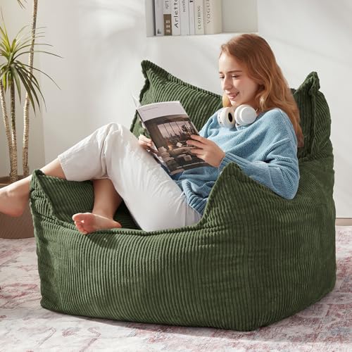 Giant Bean Bag Chair Sofa for Adults Teens, Comfy Corduroy Large Bean Bag Chairs with Armrests for Bedroom Living Room