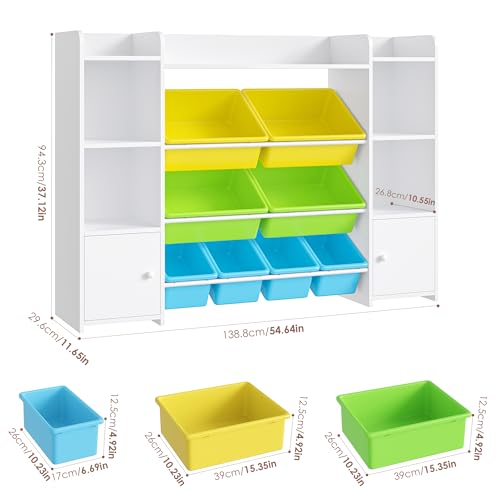 FOTOSOK 55''Large Toy Storage Organizer with 8 Toy Bins, Toy Organizers and Storage with Shelf and 6 Storage Cubbies, Bookshelf for Kids