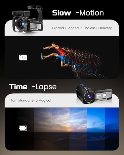 5K Video Camera Camcorder, UHD 64MP Vlogging Camera for YouTube with 3" 270&deg; Rotatable Touch Screen, Digital Camera with IR Night Vision