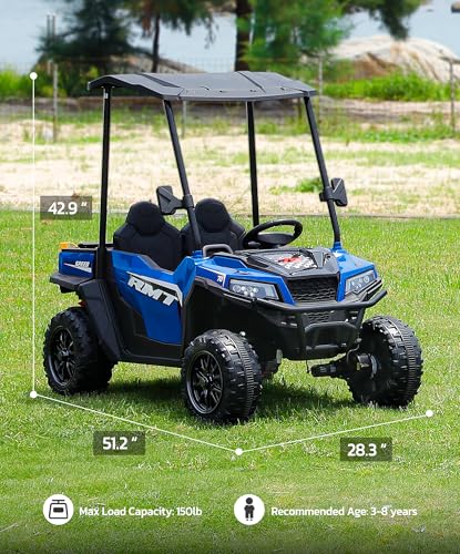 ELEMARA 24V Ride on Toy for Big Kid,Ride on Car 2 Seater w/Sun Shade,Dump Bed & Shovel,4.5MPH,4WD Electric Car for Kids,Battery Car w/Remote