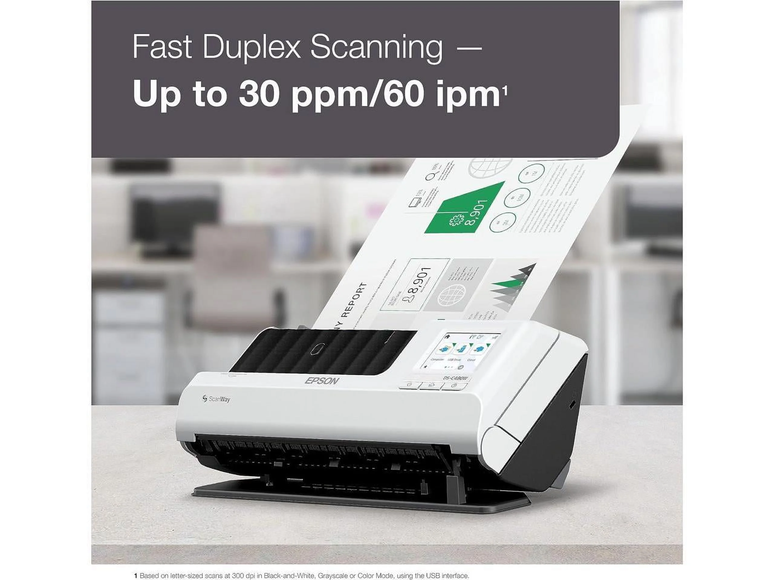Epson DS-C480W Wireless Compact Desktop Document Scanner with Auto Document Feeder, 4.2" x 11.7" x 4.9", White