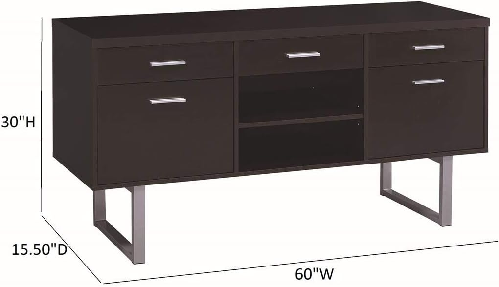 Coaster Home Furnishings Coaster Glavan Contemporary Cappuccino Credenza with Metal Sled Legs, 60 W x 16 D x 30 H, Silver