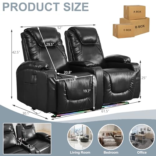 RV Reclining Loveseat Recliner Wall Hugger Recliners RV Theater Seating Seats Theater Chair Theater Recliner Sofa Love Seat with LED Light/USB/Type