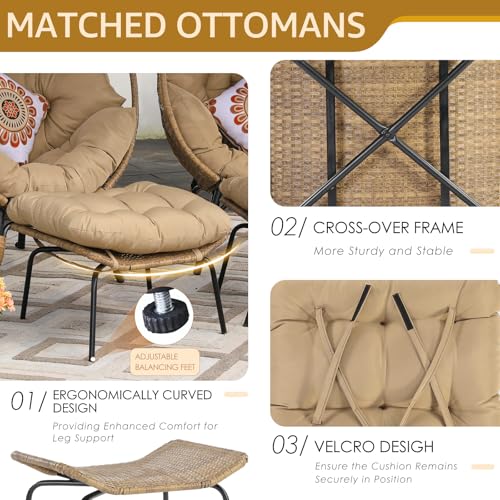 NICESOUL® Double Egg Chair Indoor Outdoor Stationary Oversized Thicken Padded Cushions, 2 Person Egg Loveseat Chair