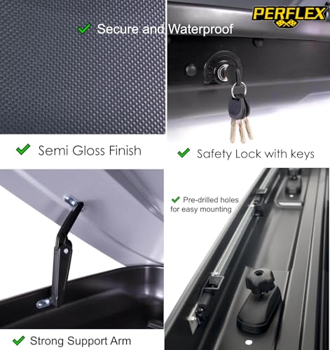 Perflex Exclusive Rooftop Cargo Box Carrier Large 17.7 Cubic Feet Car Top Mount Travel Luggage Storage, Dual Side Opening, 130 Lbs Weight Capacity