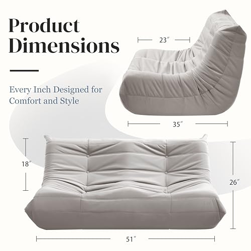 Bean Bag Chair for Adults - Suede & Microfiber Fireside Floor Chair, Comfortable Corner Lounge Sofa for Living Room, Bedroom, Office (3-Seater, Beige)