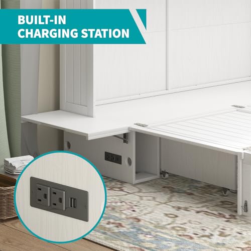 BALUS Queen Murphy Bed Cabinet, Murphy Beds with USB Charging Station, Foldable Mattress