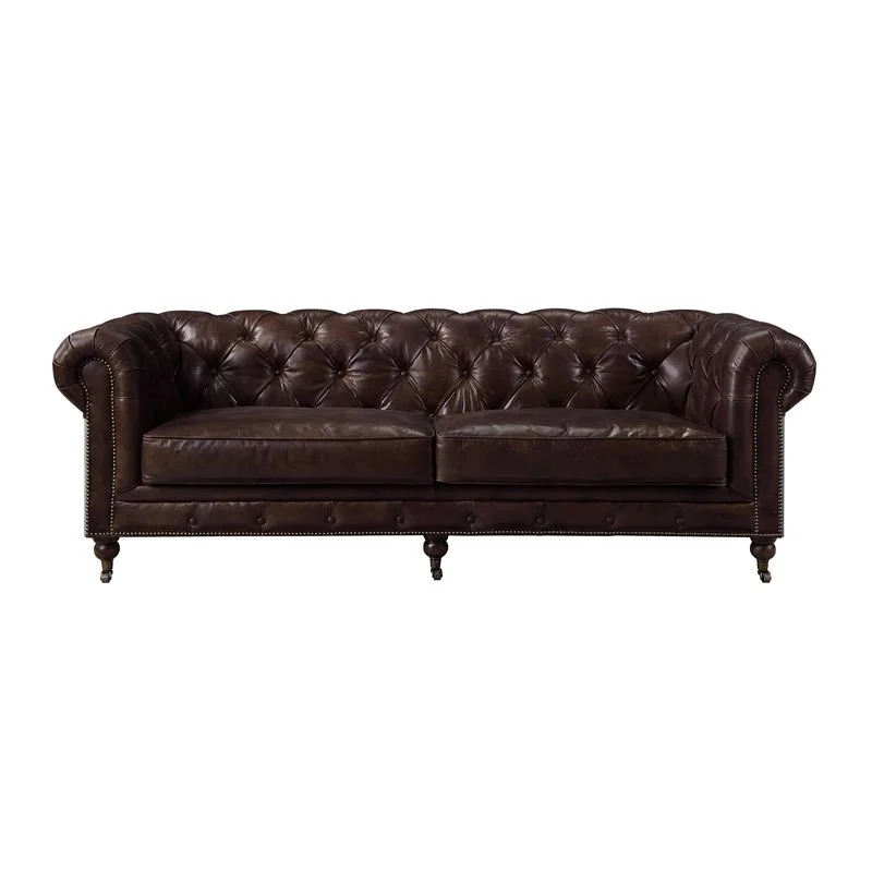 ACME Aberdeen Top Grain Leather Tufted Sofa in Vintage Brown