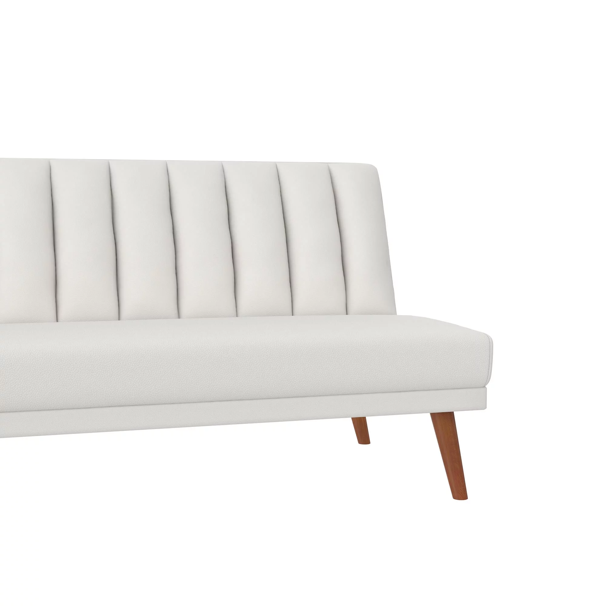 Novogratz Brittany Armless Futon, Sofa Lounger and Sleeper with Hideaway Support Legs, White Faux Leather