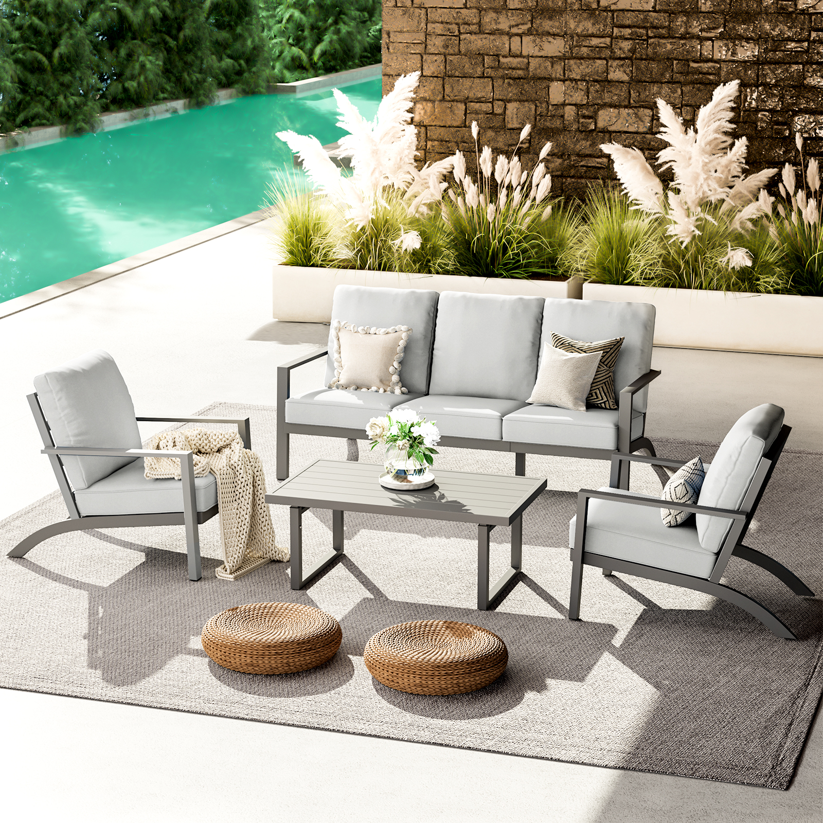 AECOJOY Aluminum Patio Furniture Set Modern Metal Outdoor Patio Furniture Clearance, Adirondack Patio Conversation Sets for Lawn, Backyard
