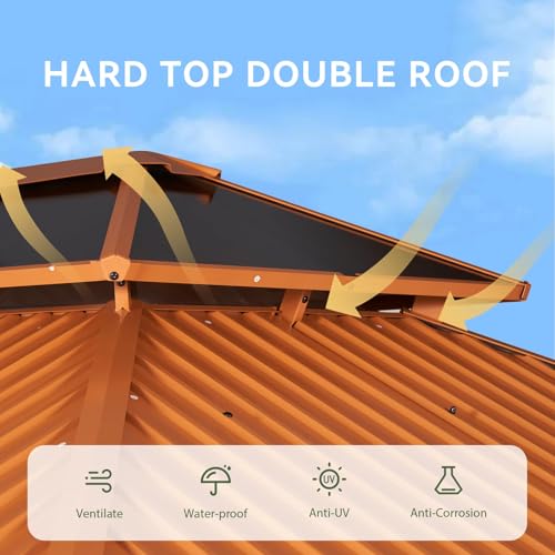 Aoxun 12'x10' Hardtop Gazebo, Aluminum Frame Permanent Pavilion with Curtains and Netting, Outdoor Polycarbonate Double Roof Canopy