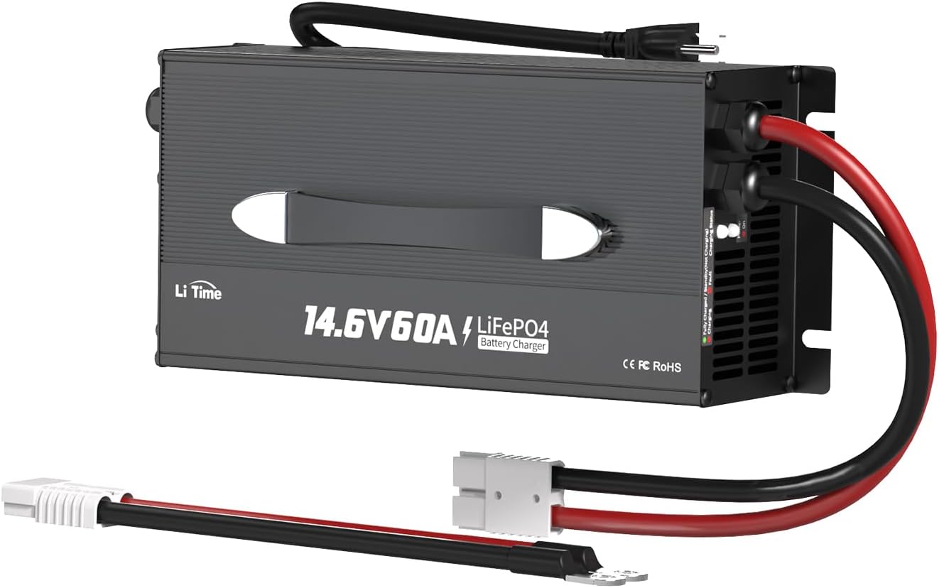 LiTime 60-Amp Lithium Battery Charger 12V LiFePO4 Battery Charger AC-DC Smart Charger with Cooling Fan，Anderson Connector LED for 14.6V LiFePO4