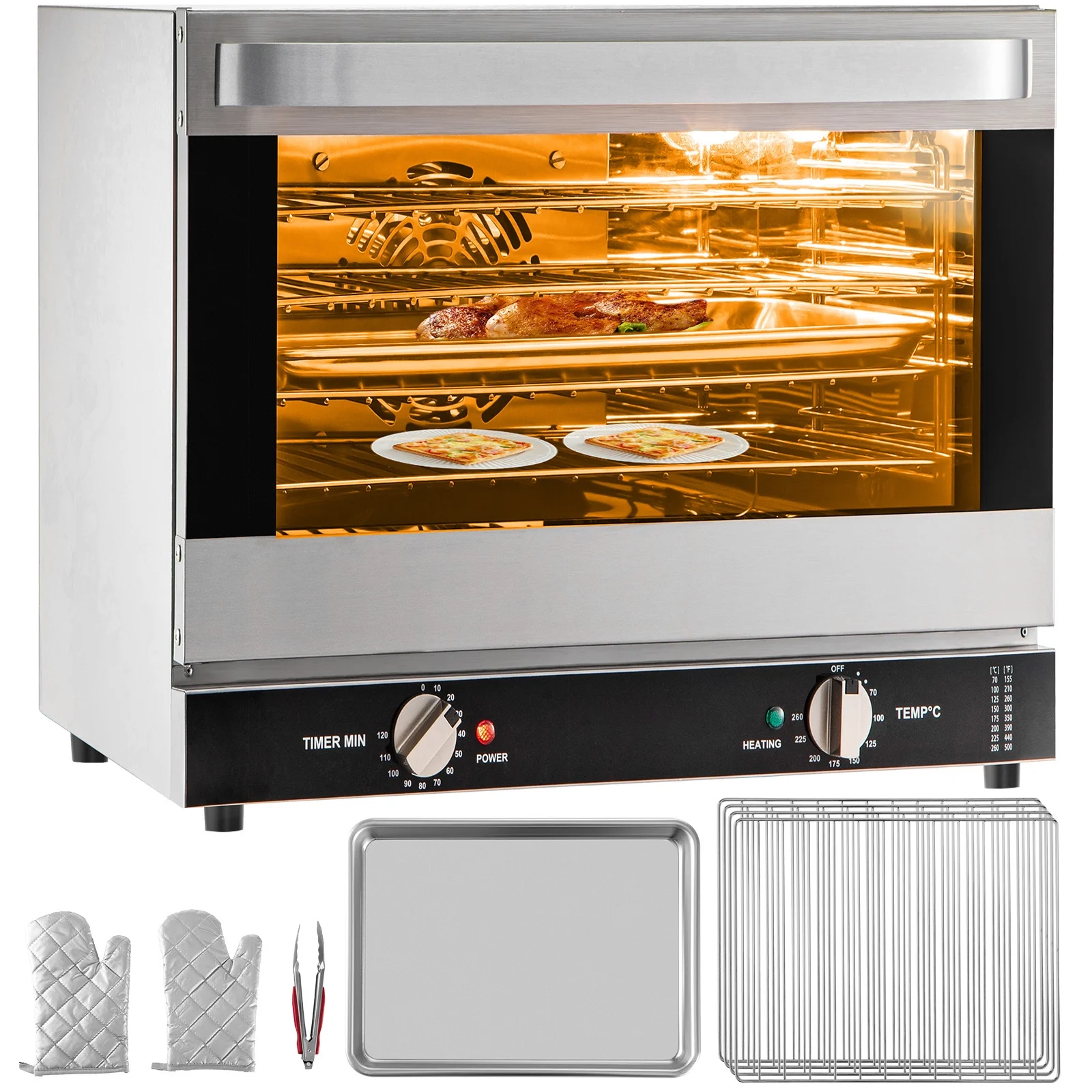 SKYSHALO Commercial Convection Oven, 66L/60Qt, Half-Size Conventional Oven Countertop, 1800W 4-Tier Toaster with Front Glass Door