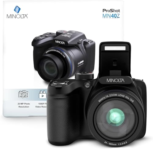 Minolta MN40Z 20MP Digital Camera – 40x Optical Zoom, 1080p FHD Video, 3.0" LCD, Wi-Fi, Face/Smile/Blink Detection – Silver