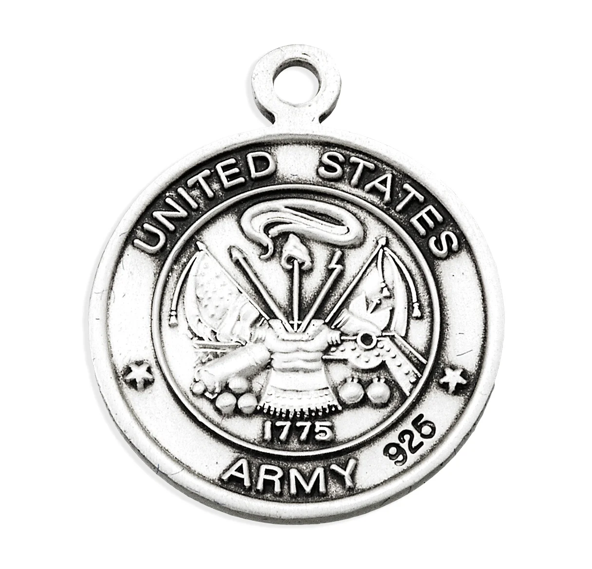 Extel Medium Sterling Silver Army Medal Pendant Necklace with St. Michael on Reverse Side for Men Women with 24" Rhodium Plated Endless Curb Chain
