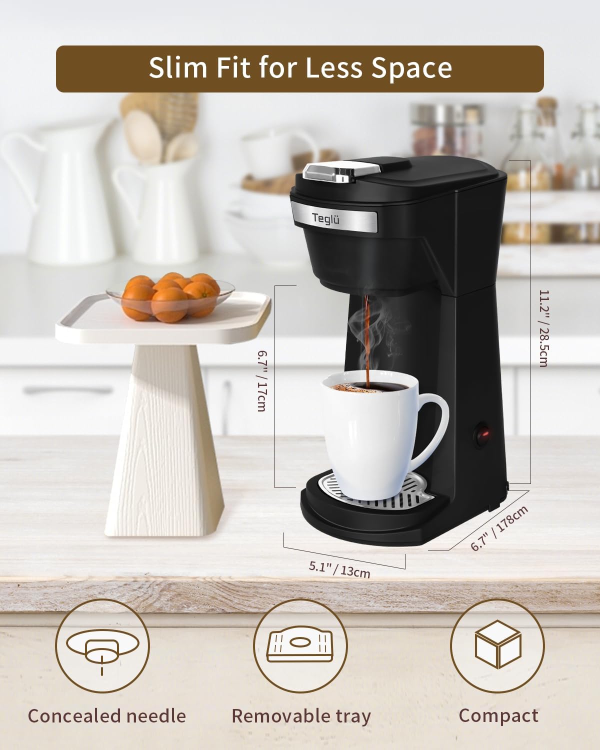 2 in 1 Single Serve Coffee Maker for K Cup Pods & Ground Coffee, Mini Coffee Machine with 6 to 14 oz Brew Sizes
