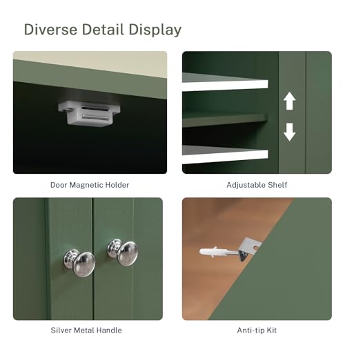 57.8“H Tall Bathroom Cabinet, Storage Cabinet with 2 Drawers & 2 Adjustable Shelves, Bathroom Storage Cabinet with 4 Doors