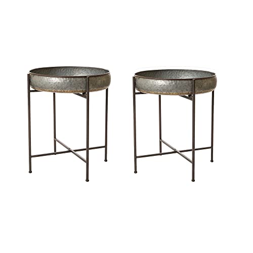 glitzhome Set of 2 Metal End Table with Removable Tray