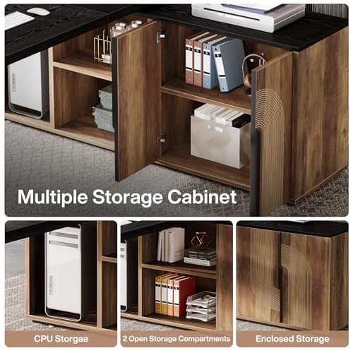 Tribesigns 74.8" Executive Desk, Large Office Desk with Cabinet, L Shaped Computer Desk with Shelves and CPU Storage