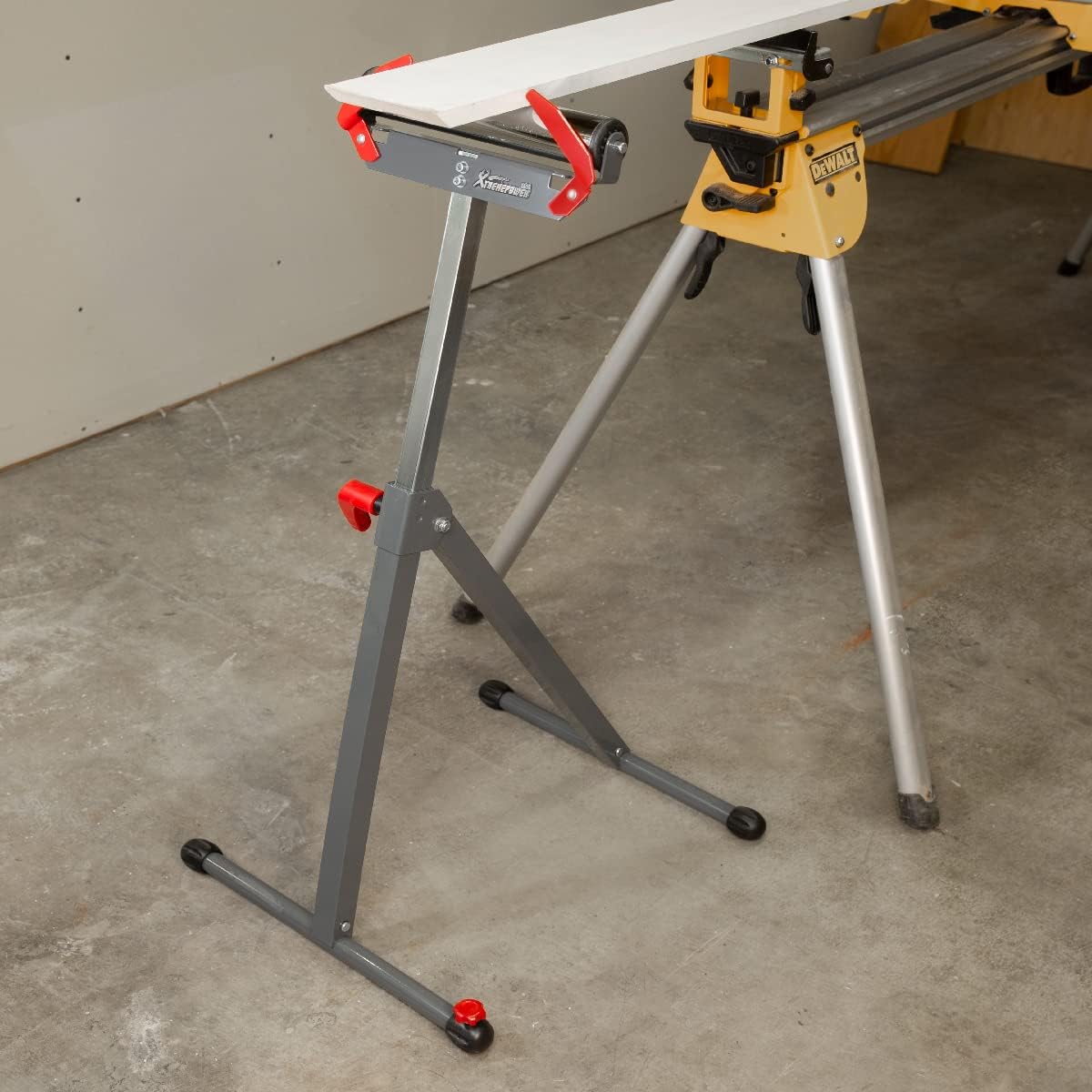 XtremepowerUS 65074 Folding Roller Stand 250 LBS Load Capacity Saw Horse Height Adjustable 250 LBS Load Capacity Grey Saw Table Miter Portable Pack