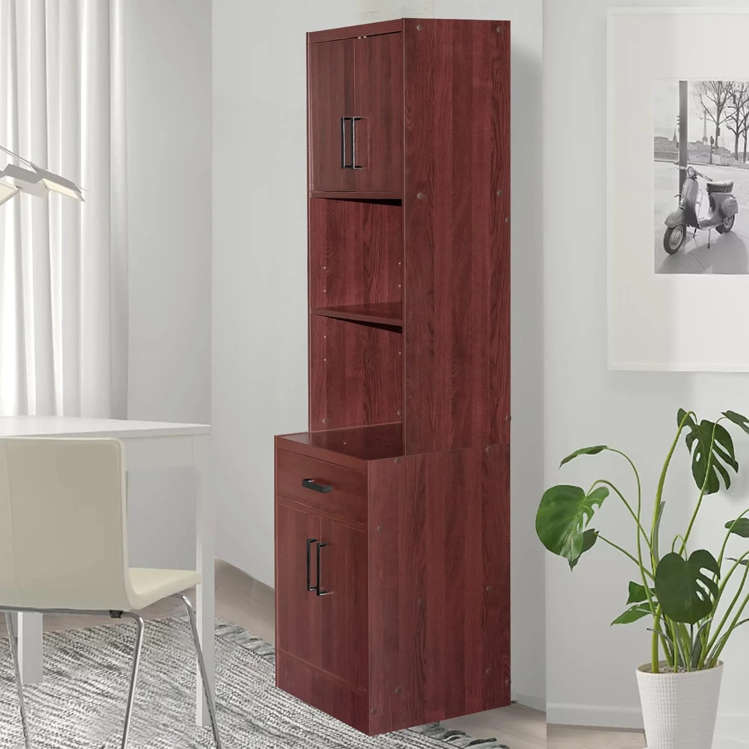 Shelby Tall Wooden Kitchen Pantry In Mahogany