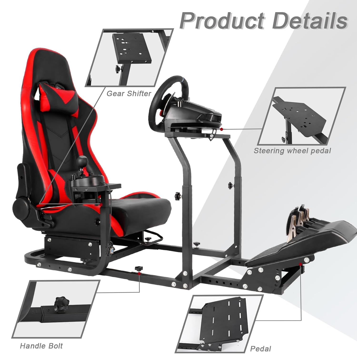 Hottoby Racing Simulator Cockpit with Red Seat Fits for Logitech/Thrustmaster G29 G920 G923,Stability Upgrade Multi-level Adjustment Gaming Stand