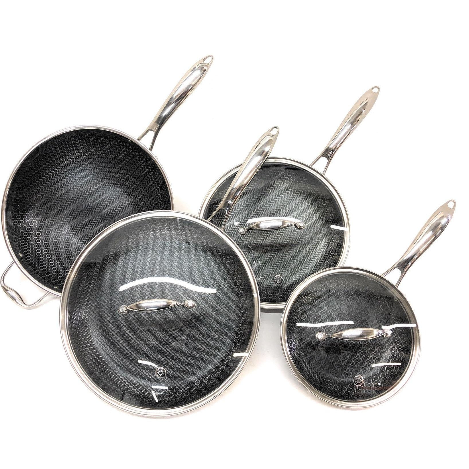 Hexclad Commercial 7 Piece Cookware Pan Set, Hybrid, Nonstick Tri-Ply, Stainless Steel - Radiant Selections