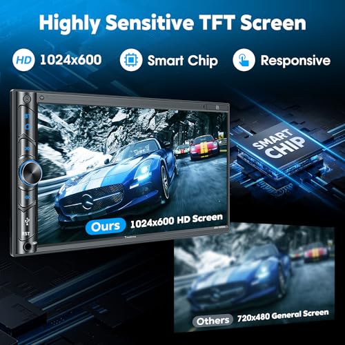 SJoyBring Upgrade Wireless Double Din Car Stereo with Apple Carplay, Android Auto, Dash Cam, Bluetooth, 4-Channel RCA, 2 Subwoofer Ports
