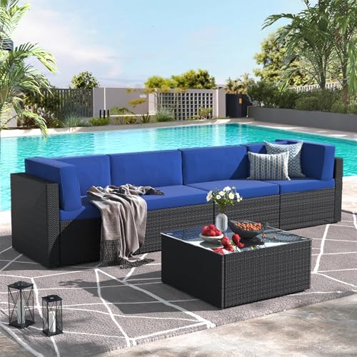 U-MAX 7 Piece Outdoor Patio Furniture Set, PE Rattan Outdoor Wicker Sectional Furniture Chair Set with Cushions and Tea Table