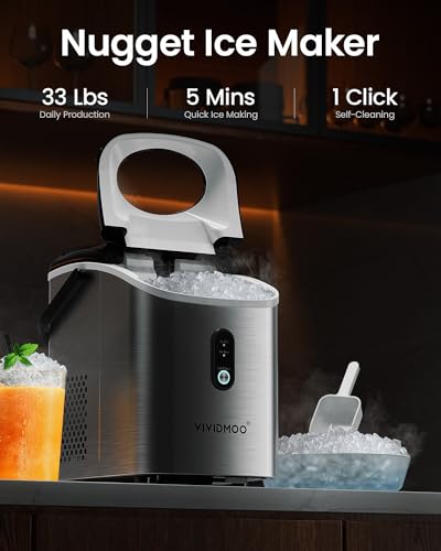 Nugget Ice Maker Countertop, 34lbs/Day, Portable Sonic Pebble Ice Maker with Self-Cleaning, Fast Ice in 6 Mins