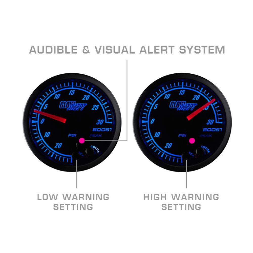 GlowShift Elite 10 Color Wideband Air/Fuel Ratio AFR Gauge Kit - Includes Oxygen Sensor, Data Logging Output & Weld-in Bung - Black Dial