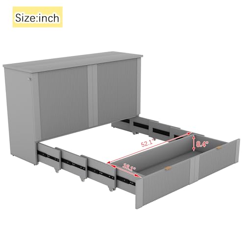 Harper & Bright Designs Queen Size Murphy Bed Cabinet Wall Bed Chest with USB, Charging Station and Large Storage Drawer for Home Office (White)