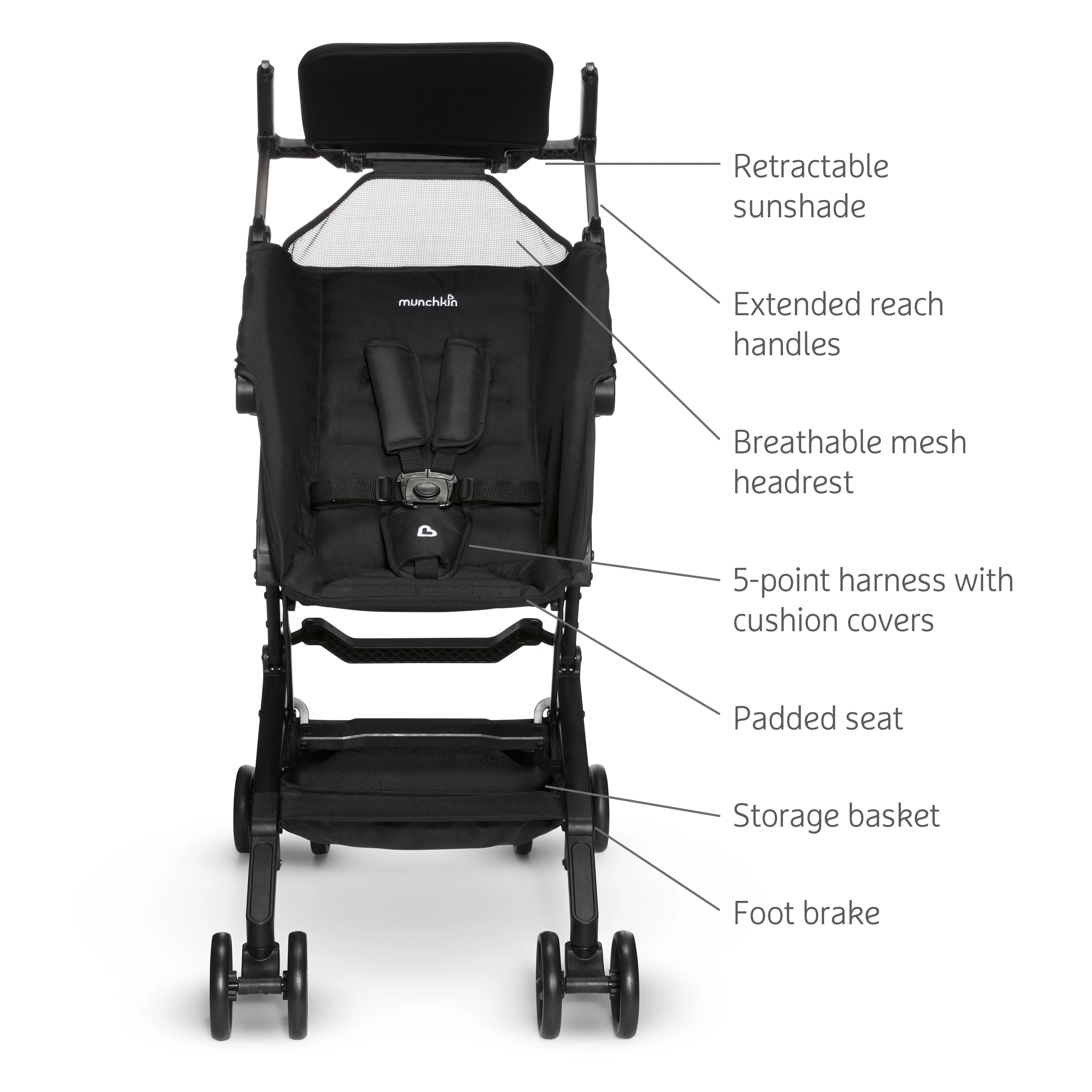 Munchkin® Sparrow™ Ultra Compact Lightweight Travel Stroller for Babies & Toddlers, Black, Unisex