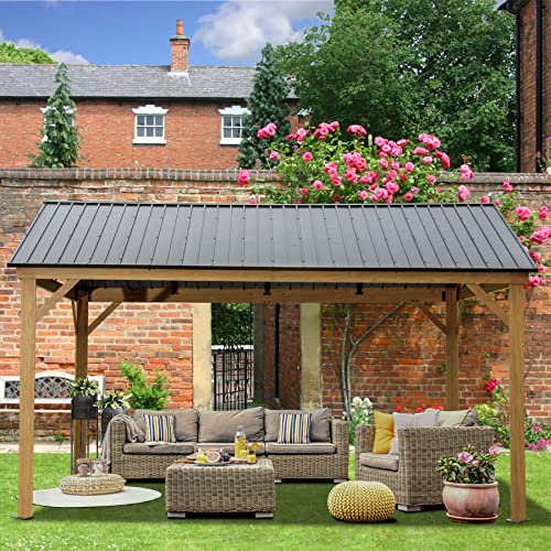 Domi 10’ x 10’ Hardtop Gazebo Metal Frame Canopy with Netting & Curtains