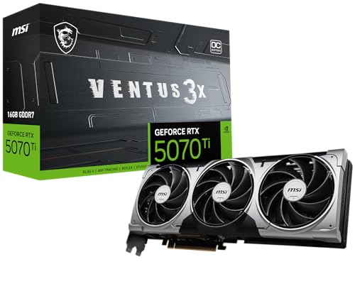 MSI Gaming RTX 5070 Ti 16G Ventus 3X OC Graphics Card (16GB GDDR7, 256-bit, Extreme Performance: 2497 MHz, DisplayPort x 3 2.1a, HDMI 2.1b