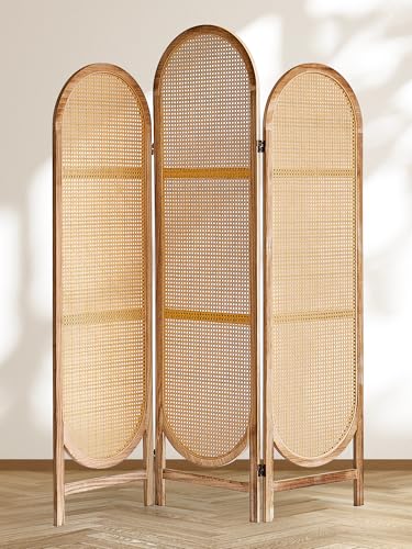 3 Panel Room Dividers and Folding Privacy Screens, Hand-Made Rattan Room Divider with Bi-Directional Hinge